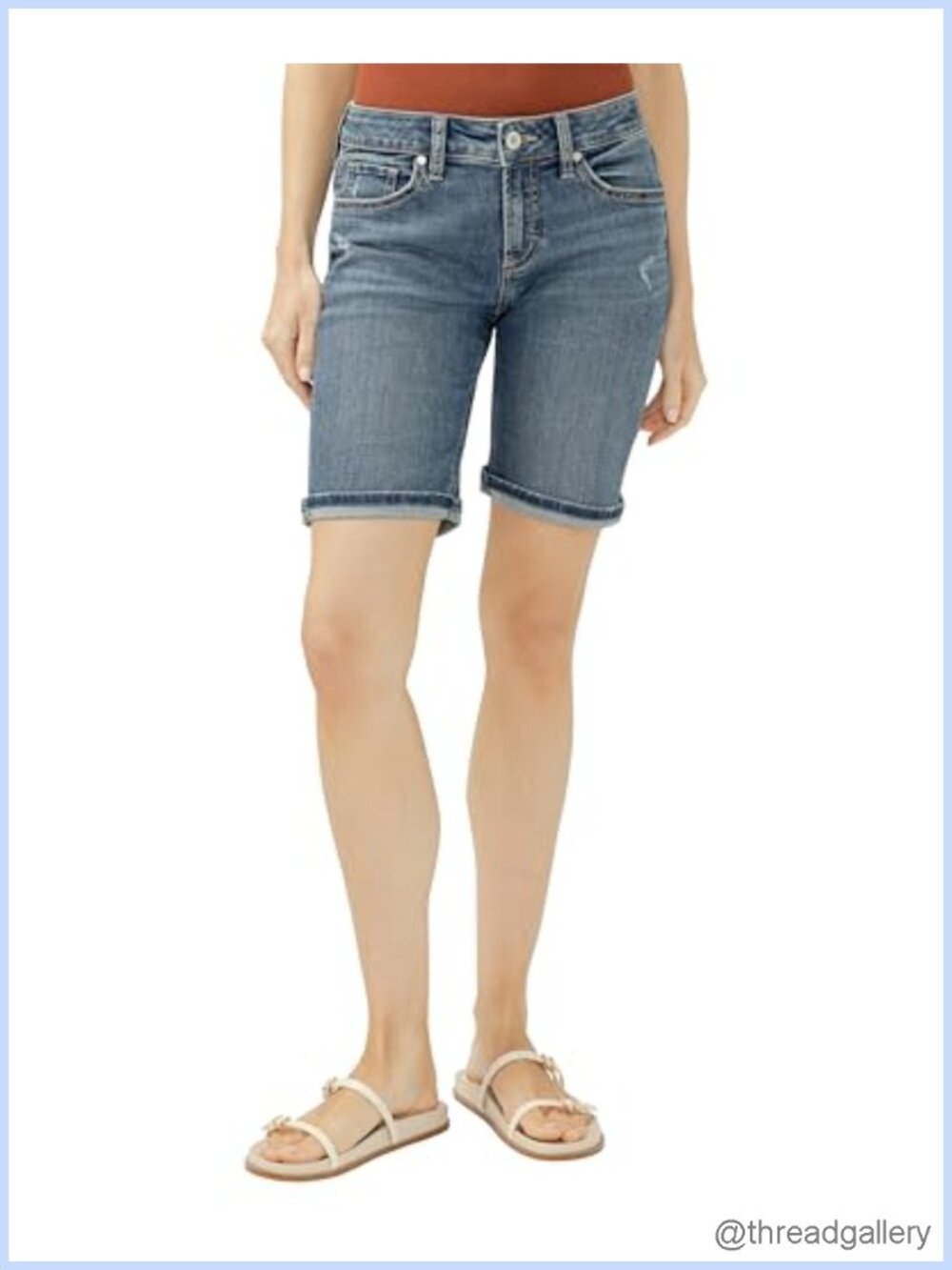 Mid Rise Curvy Fit Bermuda Shorts Stretch Denim Summer